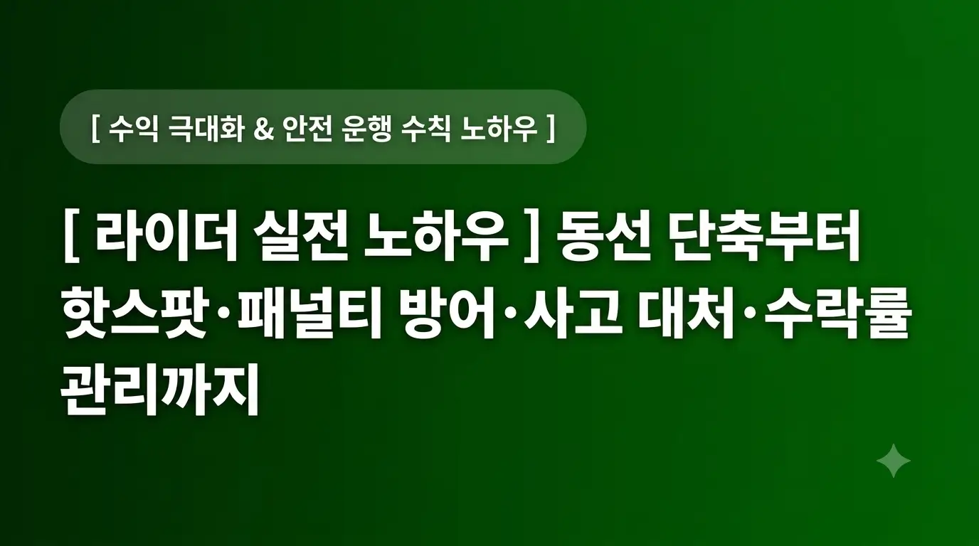 배달 라이더 실전 노하우: 동선 단축, 상권 핫스팟, 패널티 방어, 오토바이 사고 대처, 수락률 관리 핵심 수칙 대표 이미지